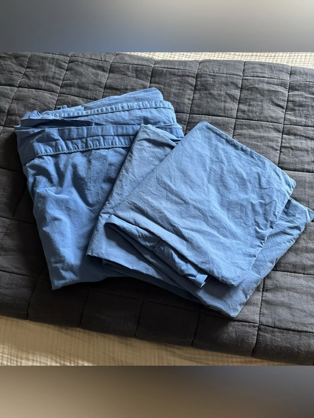 VTG The Company Store King Flat Sheet Pillowcases Set Cobalt Blue 100% Cotton